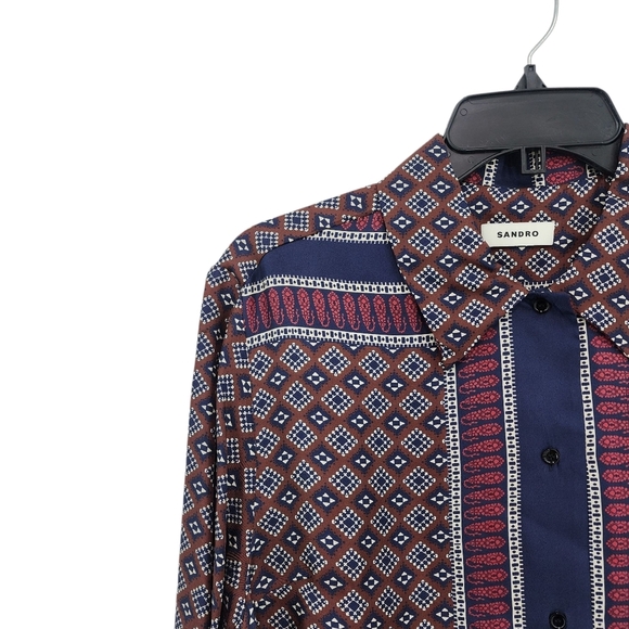 Sandro Women's 100% Silk Long Sleeve Loane Printed Shirt - Picture 3 of 9